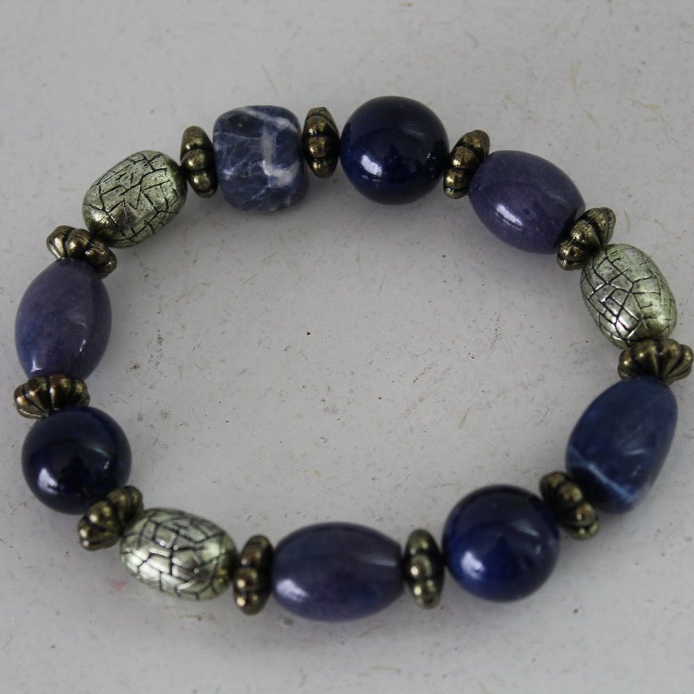 Purple and Gold Wooden Beaded Stretch Bracelet